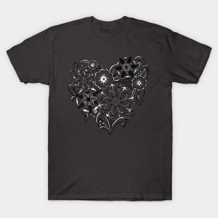 Zentangle Heart - black and white T-Shirt